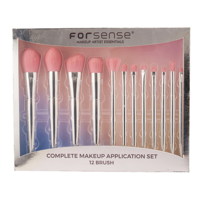 12Pcs Pink Hair Makeup Brushes Set