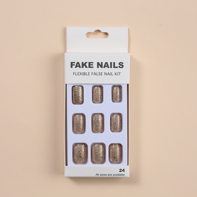 Designed Ladies Fake Nails Natural Bling Square Fake Nails Artifical Nail Tips